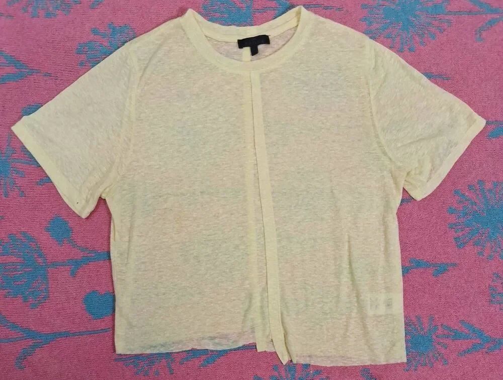 The range womens small linen shirt yellow lightweight shortsleeve frayed hem